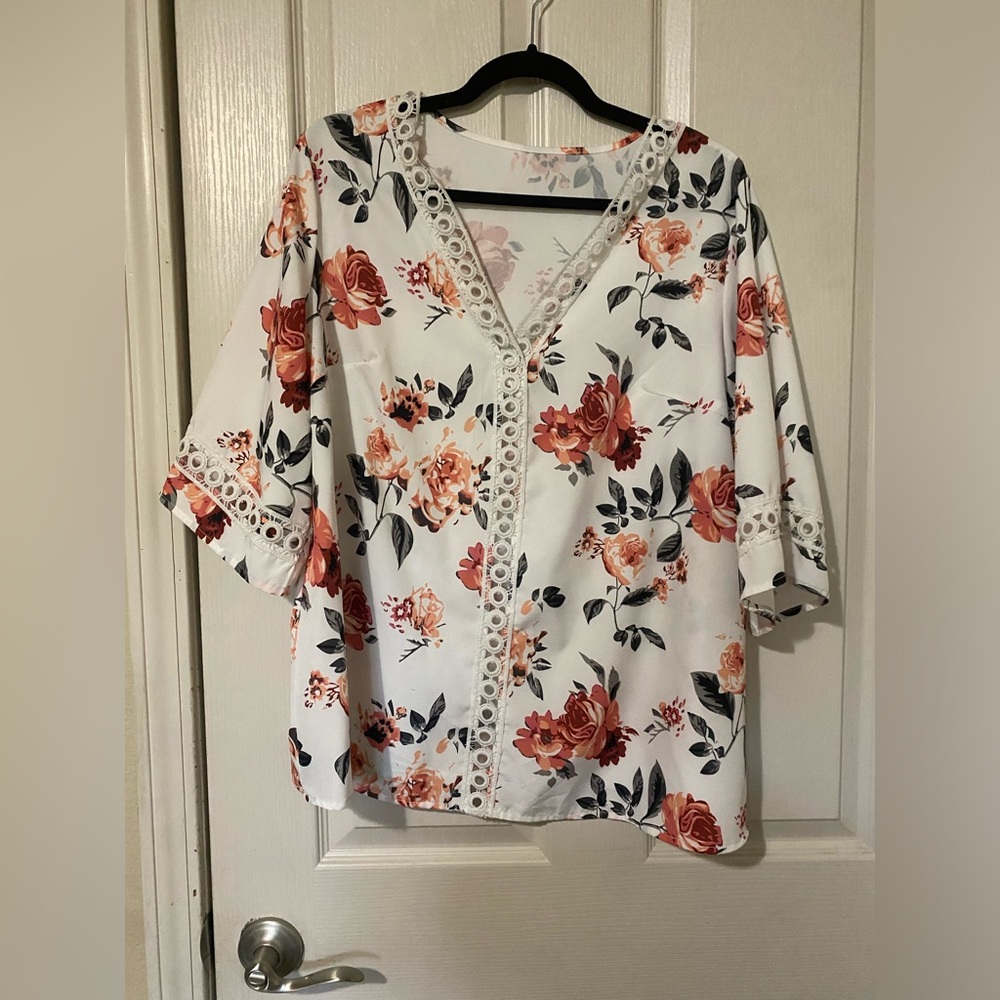 Floral Lace-Trimmed Women's Top